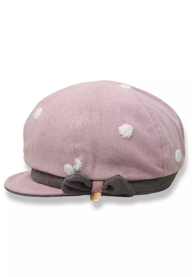 Zello Topi Beret Anak Perempuan Motif Pita Polkadot Children Hat Retro Design Material Cotton ORIGINAL - Pink
