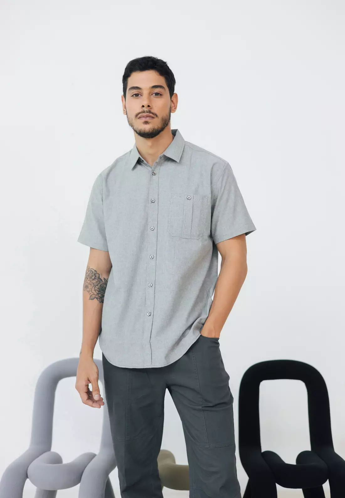 RBJ Kemeja Polos Cotton Oxford Black Regular Fit Pria