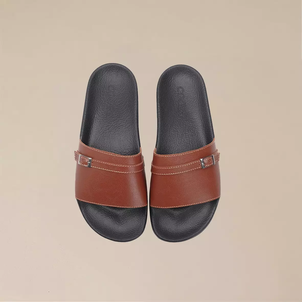 Cogen Sandal Flat Sendal Slop Wanita Slide Rubber Bym Series - Tan