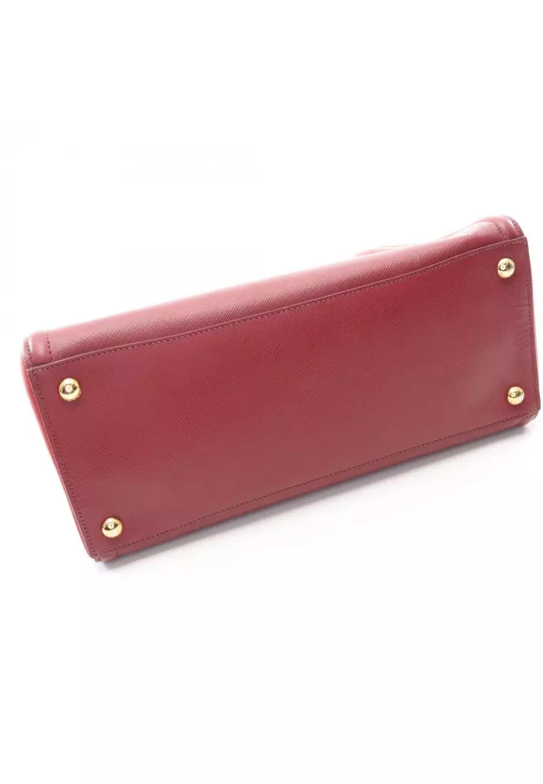 Pre-Loved Prada triangle logo Handbag Saffiano leather Bordeaux Red 2WAY