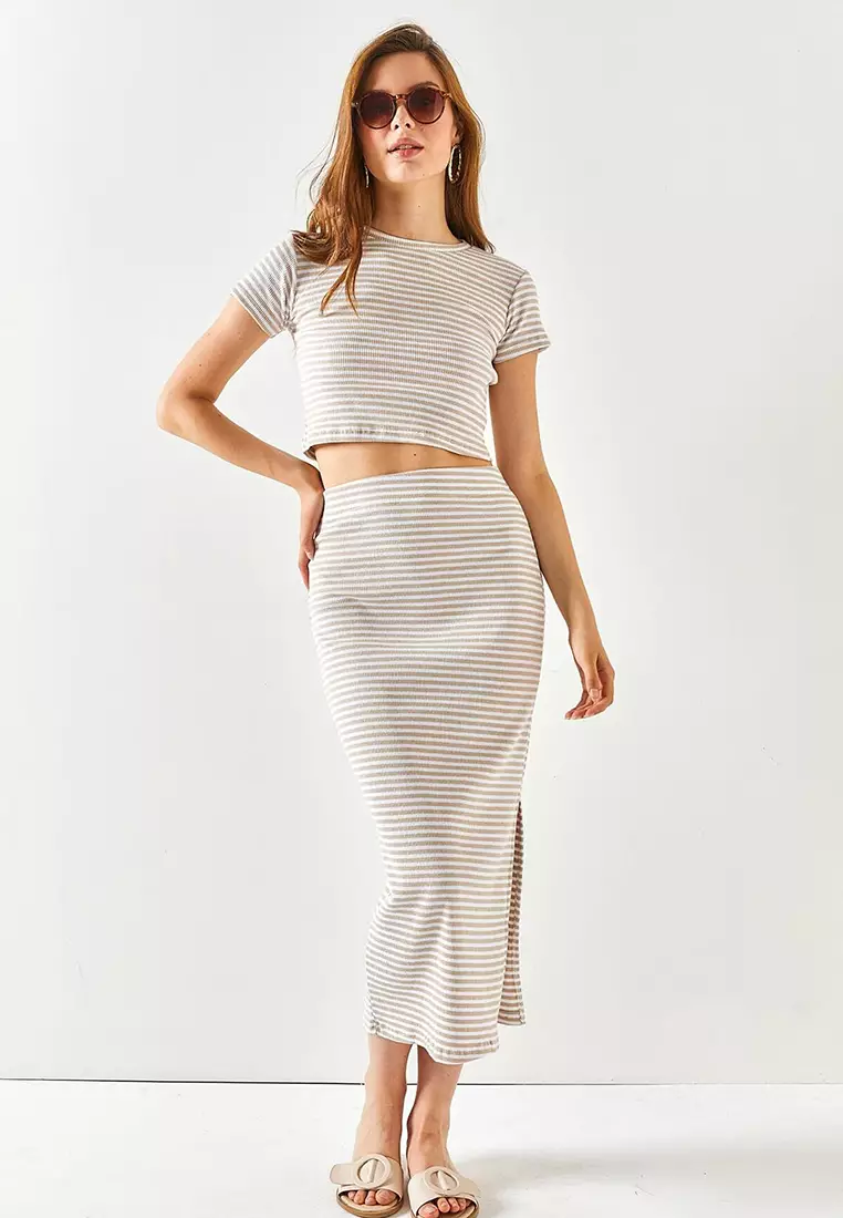 Short Sleeve Slit Skirt Lycra Suit