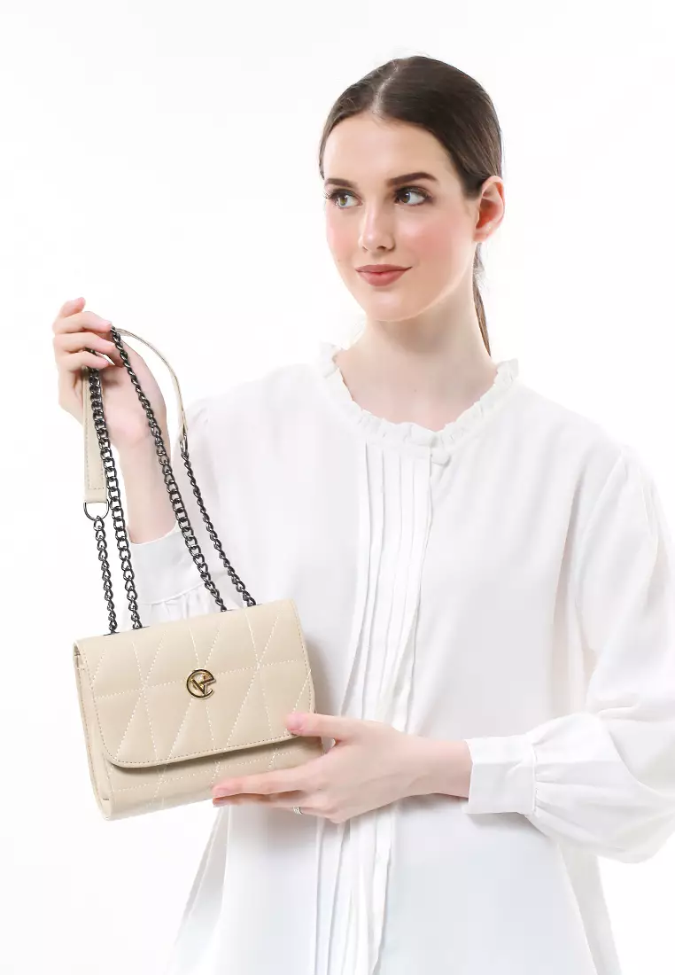 Sherina Tas Selempang Wanita Remaja Rantai Premium Polos - Latte