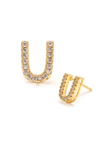 Atrireal gold ÁTRIREAL - Initial "U" Zirconia Stud Earrings in Gold 6B1CDAC62394A7GS_1
