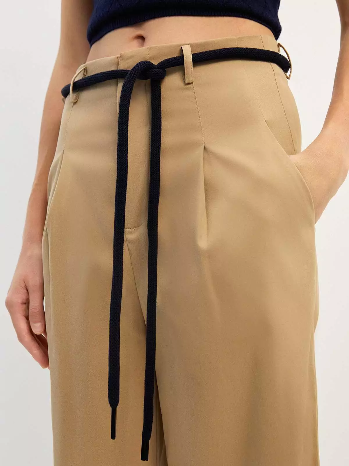 Pomelo - Celana Wanita - Rope Belt Straight Pants - Beige