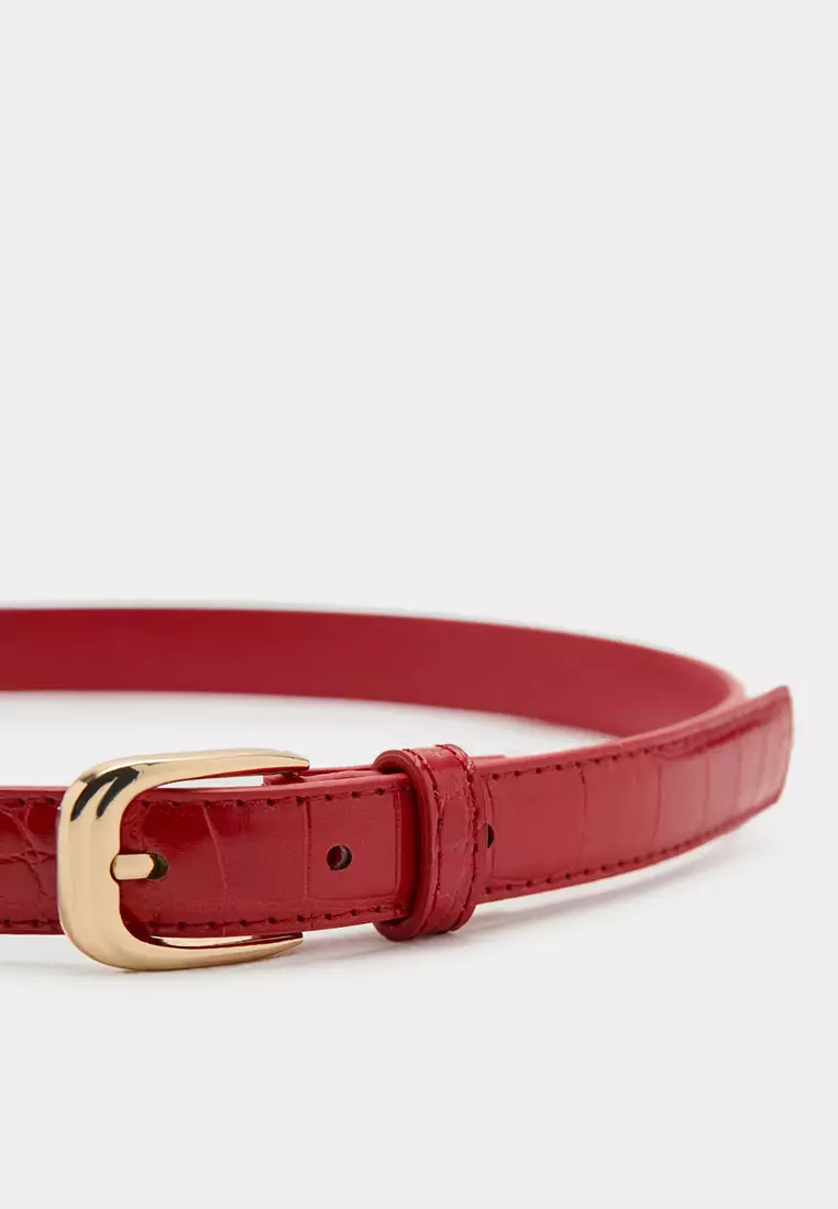 Thin Faux Crocodile Leather Belt