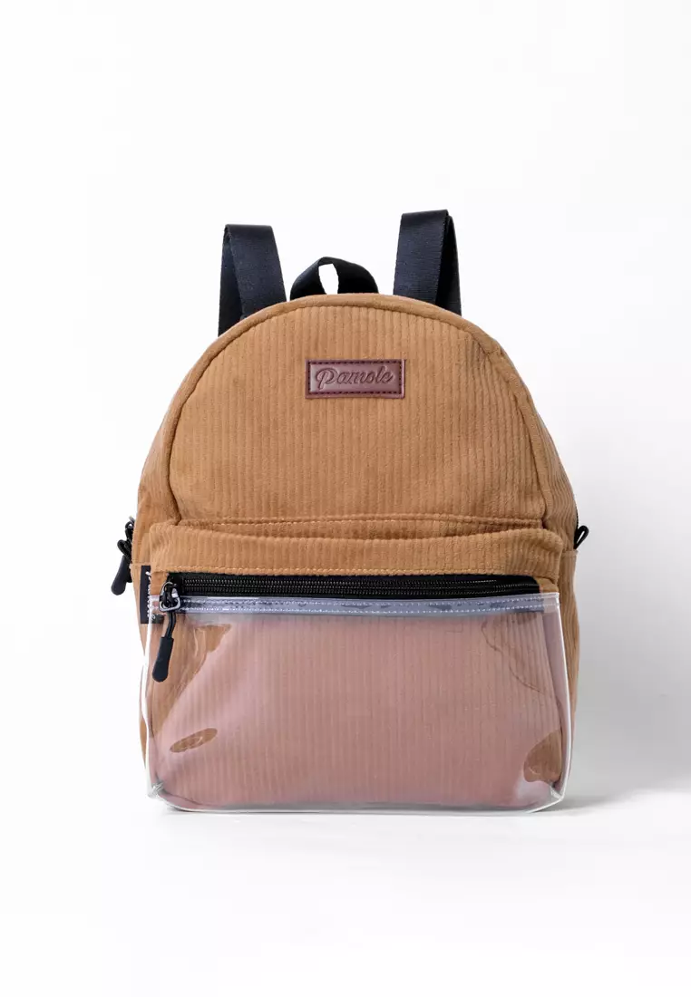 Tas Ransel Wanita Bahan Corduroy Penutup Resleting Celine Series Coklat Tua