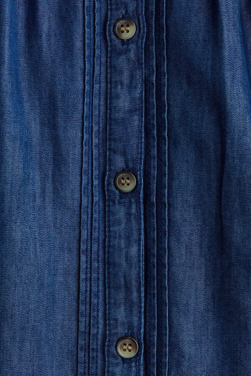 Frill-trimmed denim blouse