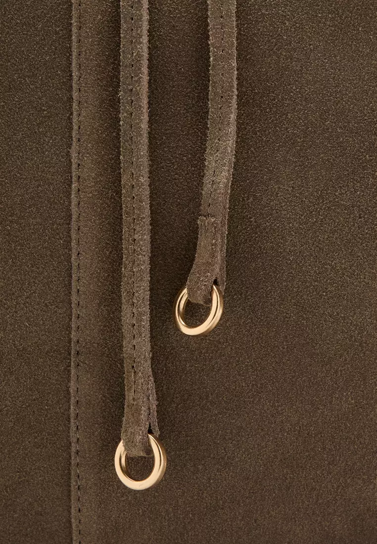 Suede Shopper Bag With Bow Closure