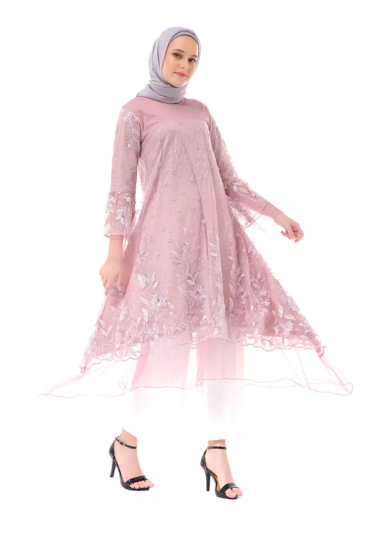 Laika Dress Muslimah Brukat Long Sleeve High Quality Premium Wanita - Taro Soft
