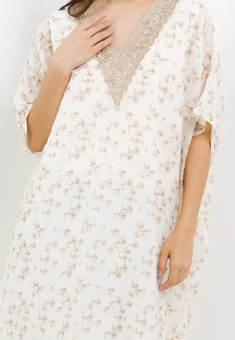 Gold Lace Met Emb Printed Chiffon Kaftan
