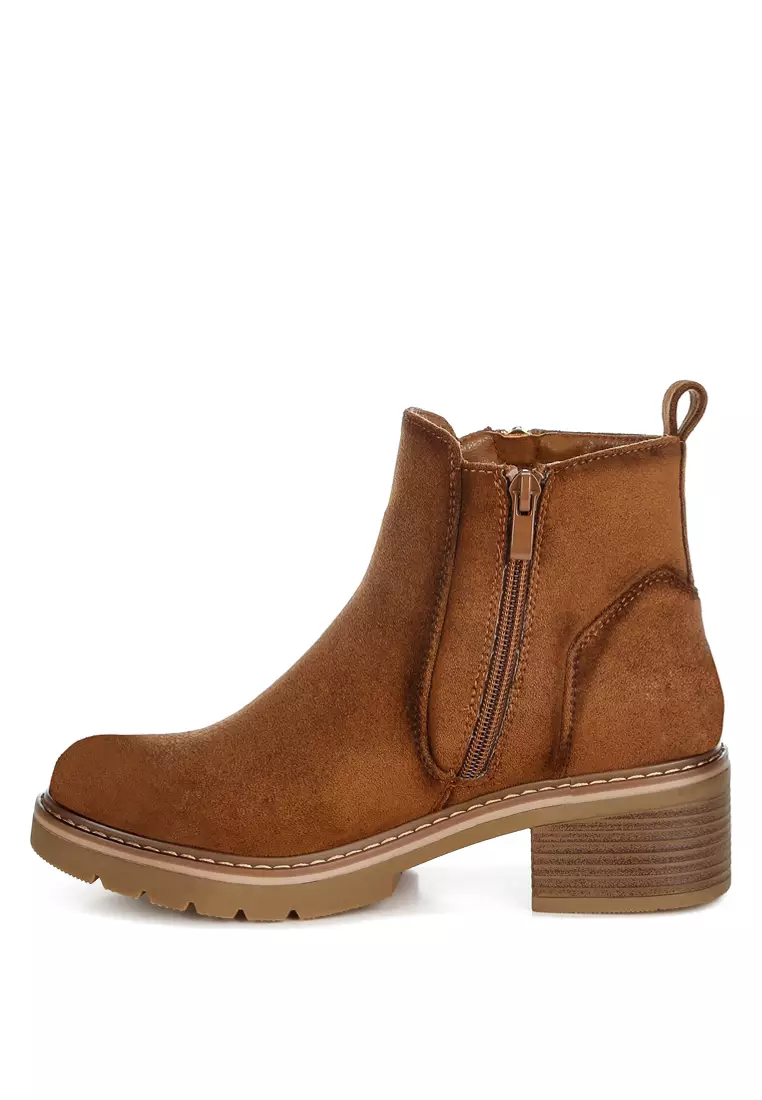 Sepatu Bot Ritsleting Microfiber Warna Coklat