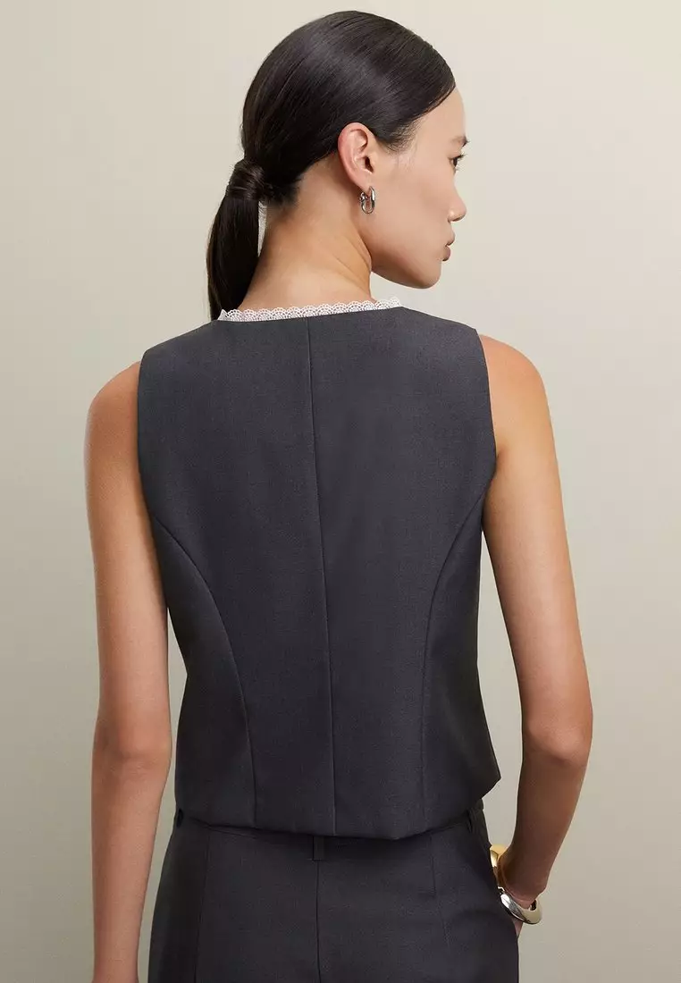 Lace Trim Vest - Mid Grey