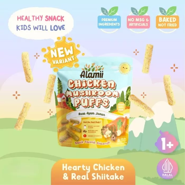 Alamii Chicken Mushroom Puff 30gr - Cemilan Sehat Rasa Ayam Jamur