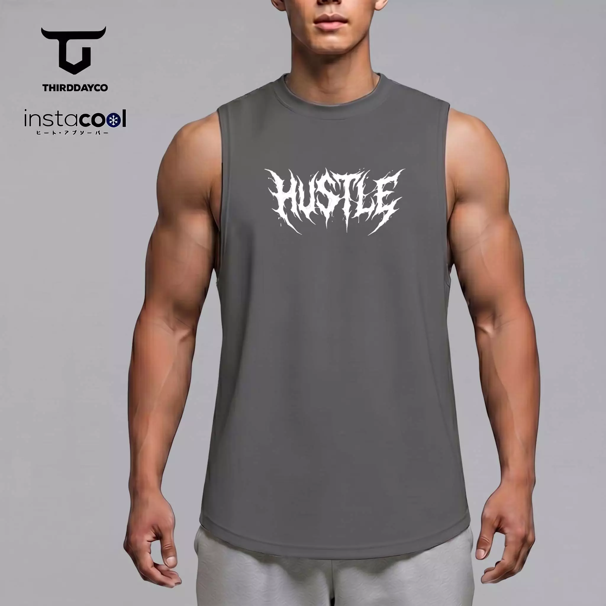 THIRDDAY Kaos Kutung Gym Pria InstaCool | Tanktop Olahraga Adem Dingin Instacool Quick Dry Stretch Fitness Training | hustle abu SVN MUA63