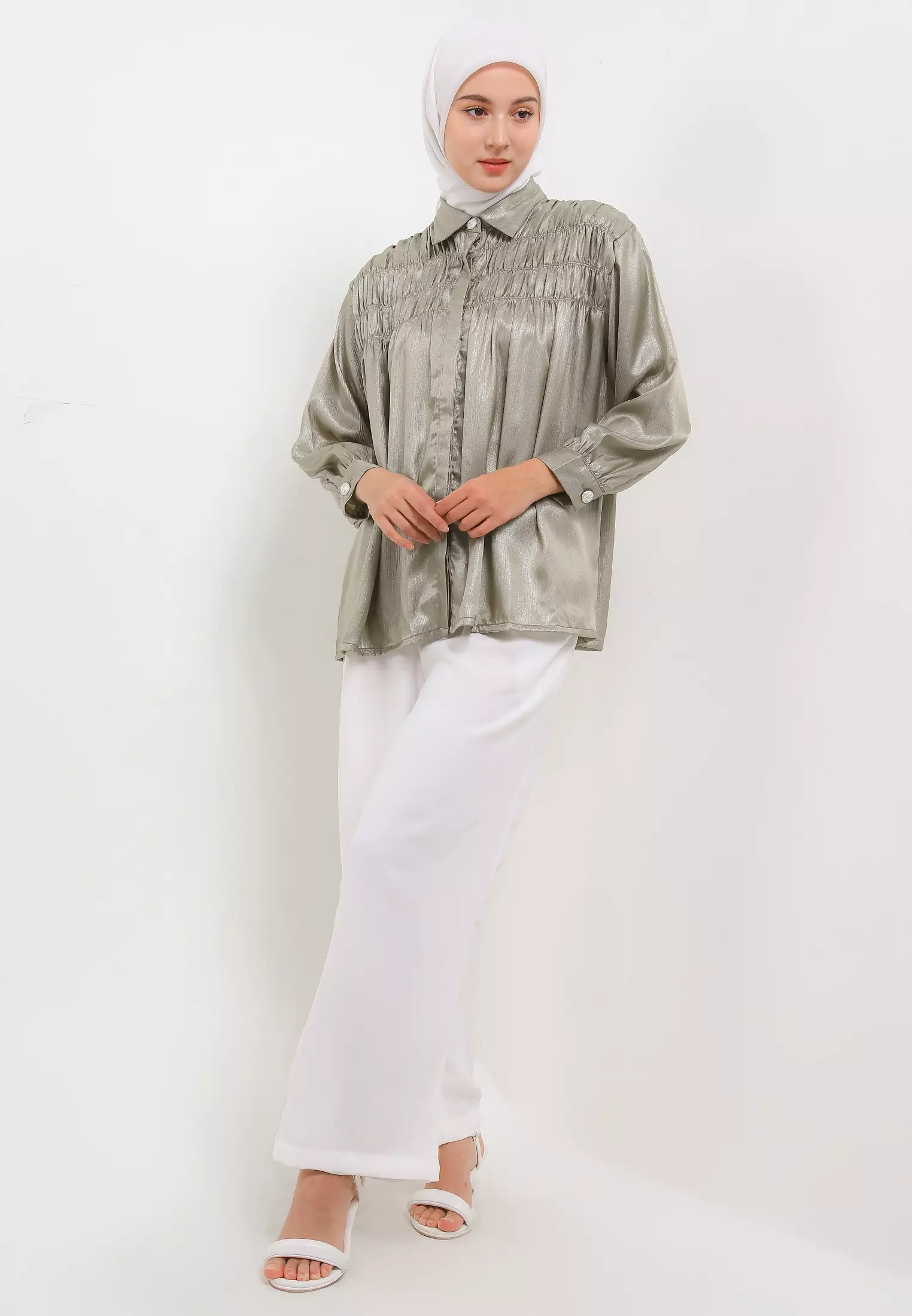 MFMW Dealova Atasan Blouse Satin Olive