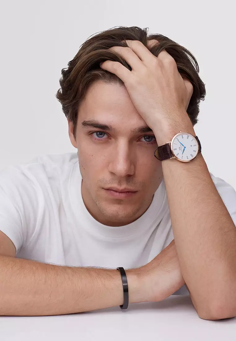 Classic 40mm Roman Numerals Date Dark Brown Croc Belly Rose Gold - Men Watch stainless steel Leather strap watch DW Official Authentic Original jam tanggan lelaki DW jam tangan