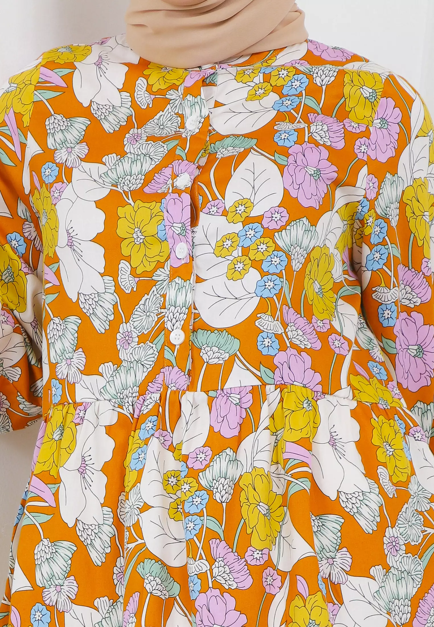 MFMW Woolyi Atasan Blouse Orange Motif Bunga