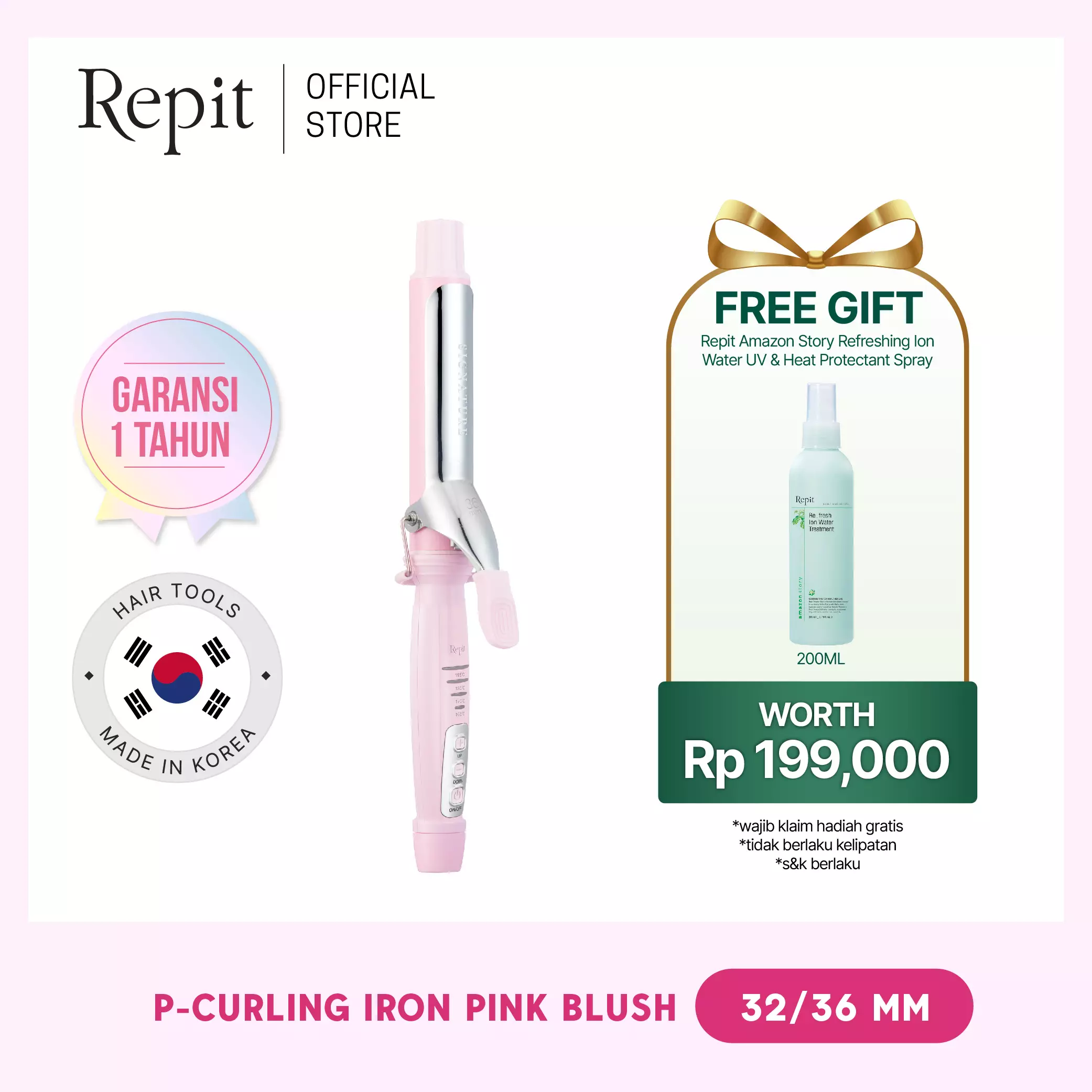 Repit Pengeriting Rambut / Curling Iron P Pink 32mm