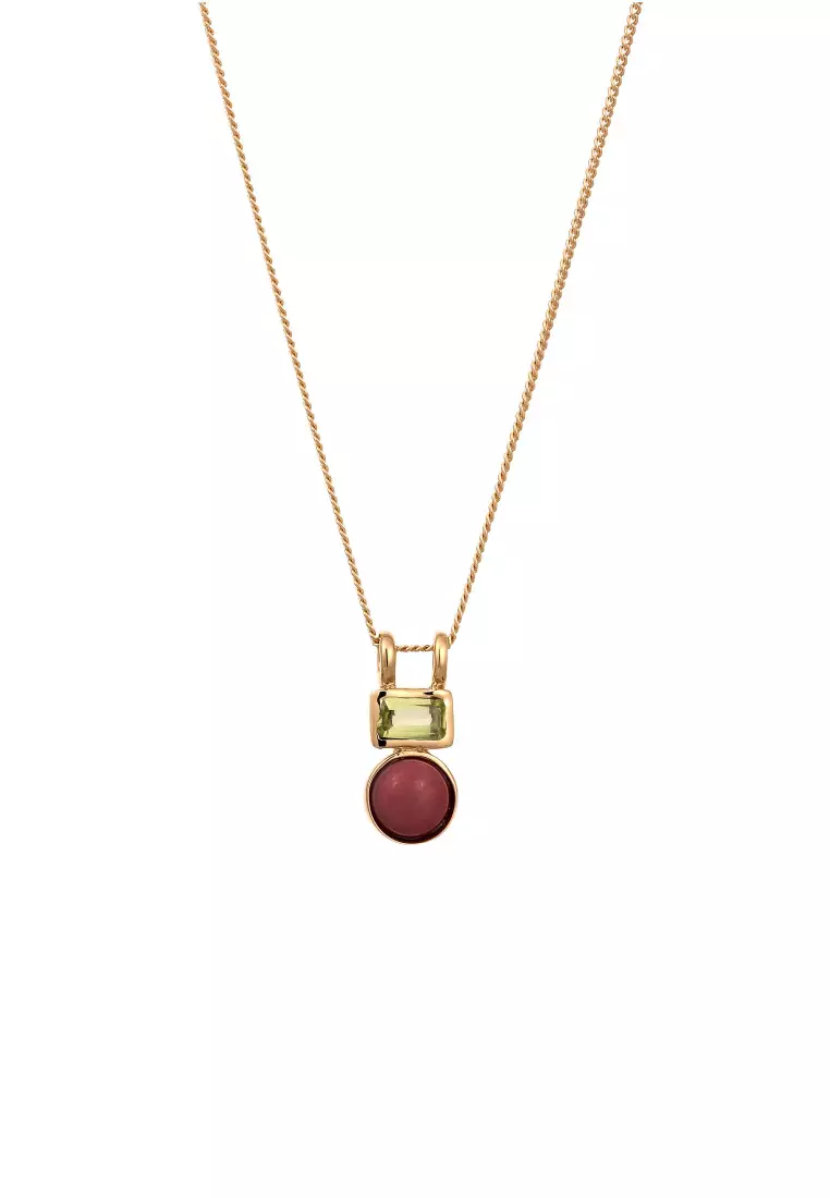 Kalung Perhiasan Perak 925 Wanita Square Pendant Peridot Gold Plated