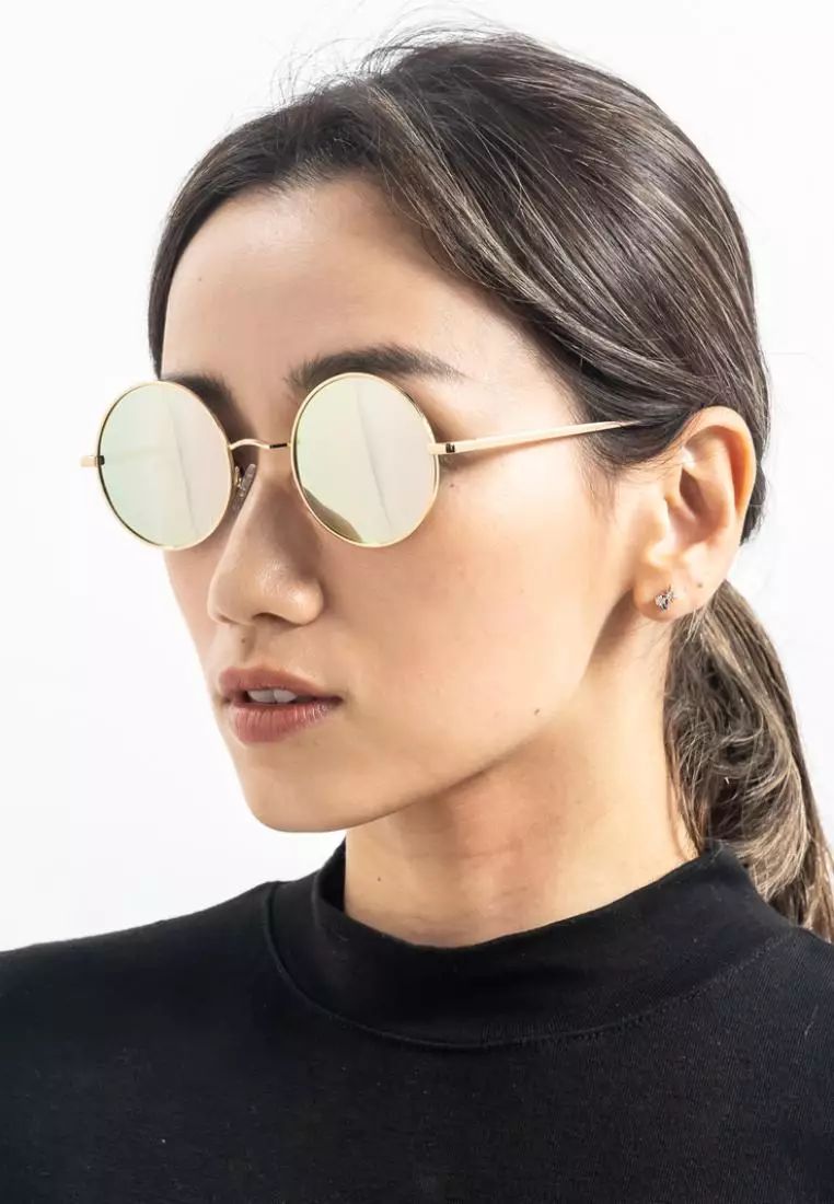 Pink lens hot sale round sunglasses