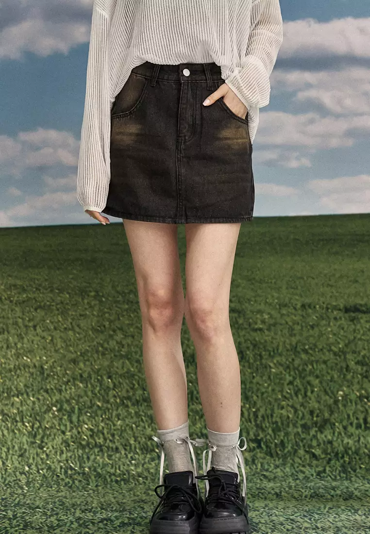 Buy Vintage Distressed Denim Skirt 2025 Online ZALORA