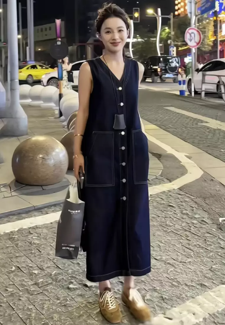 Sleeveless Denim Midi Dress CA26041004BL