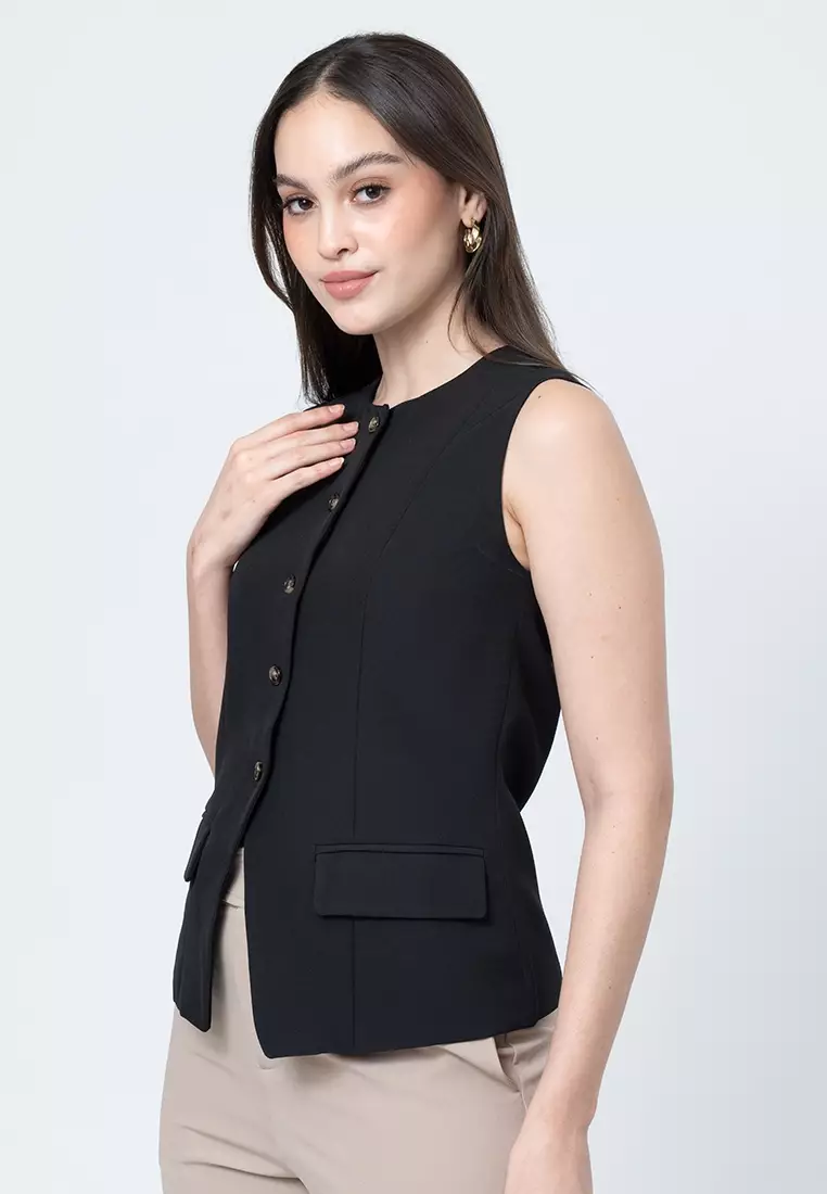 Amara Sleeveless Vest Top with Pocket Flap Details