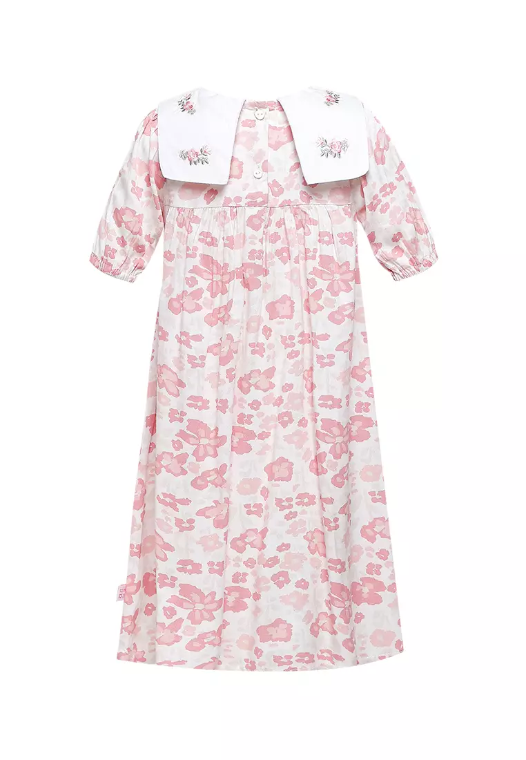 Qna Girl Fidzhah Dress Midi Anak Baby Pink Motif Bunga