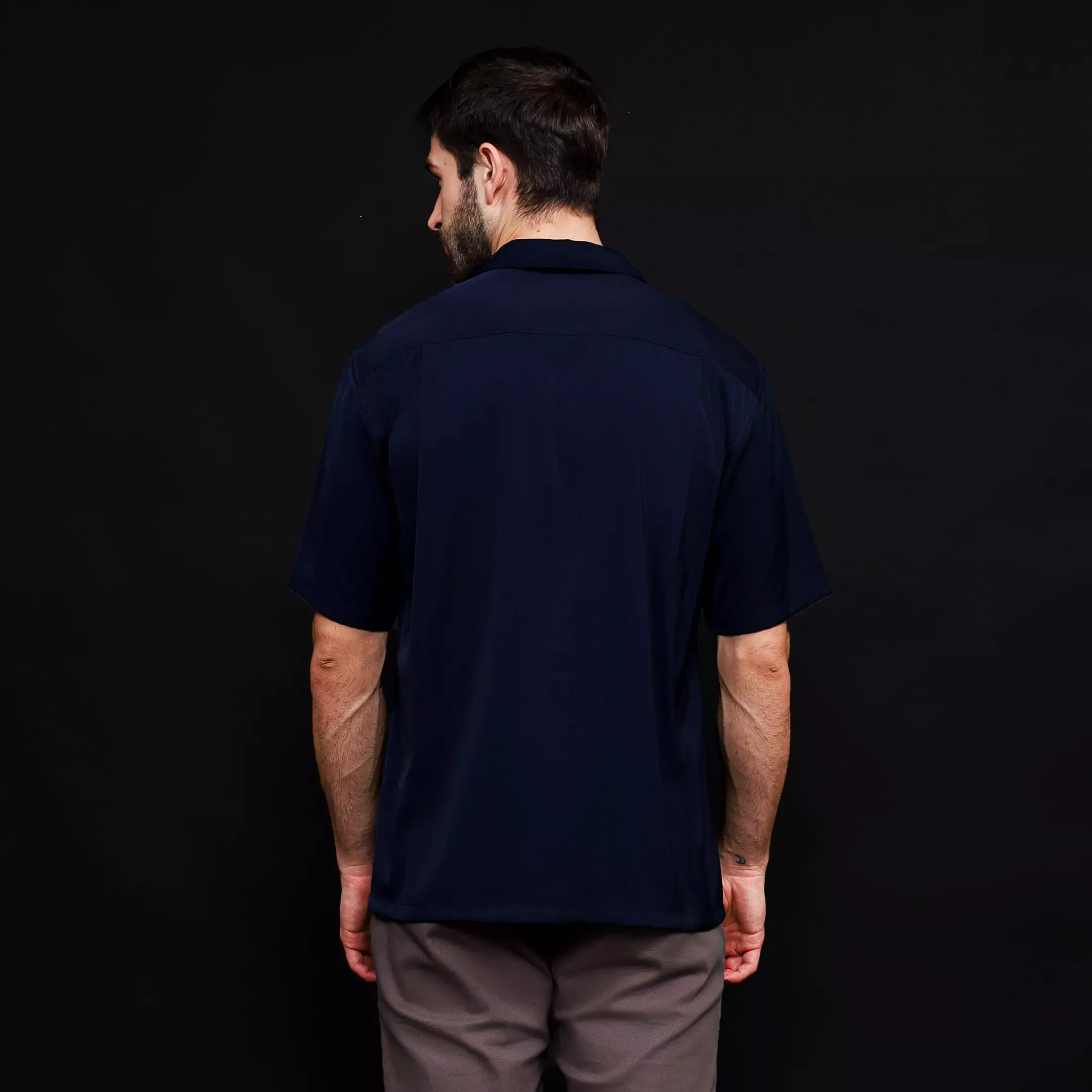Rayon Collar Kemeja Pendek Polos Navy