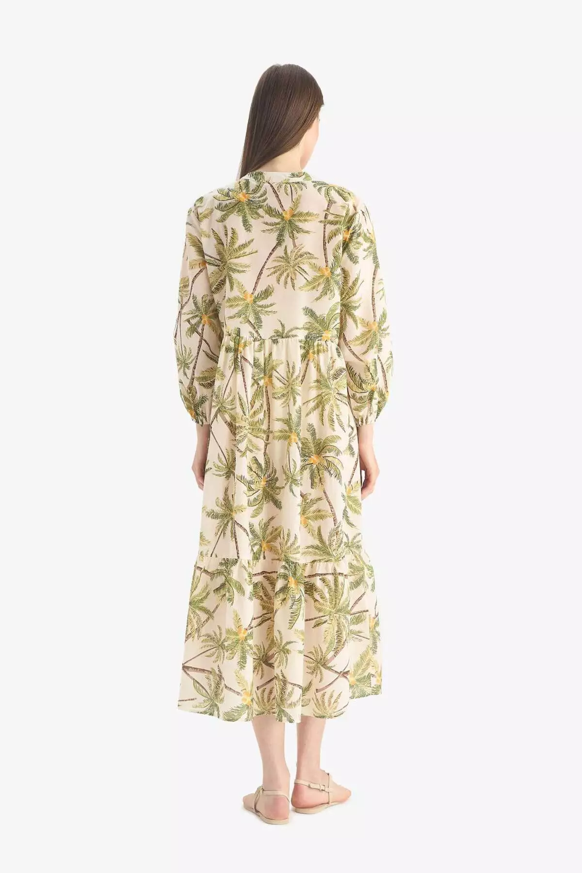 Tropical Print Long Sleeve Voile Beach Dress-Fall in Love E7745Ax25Sp