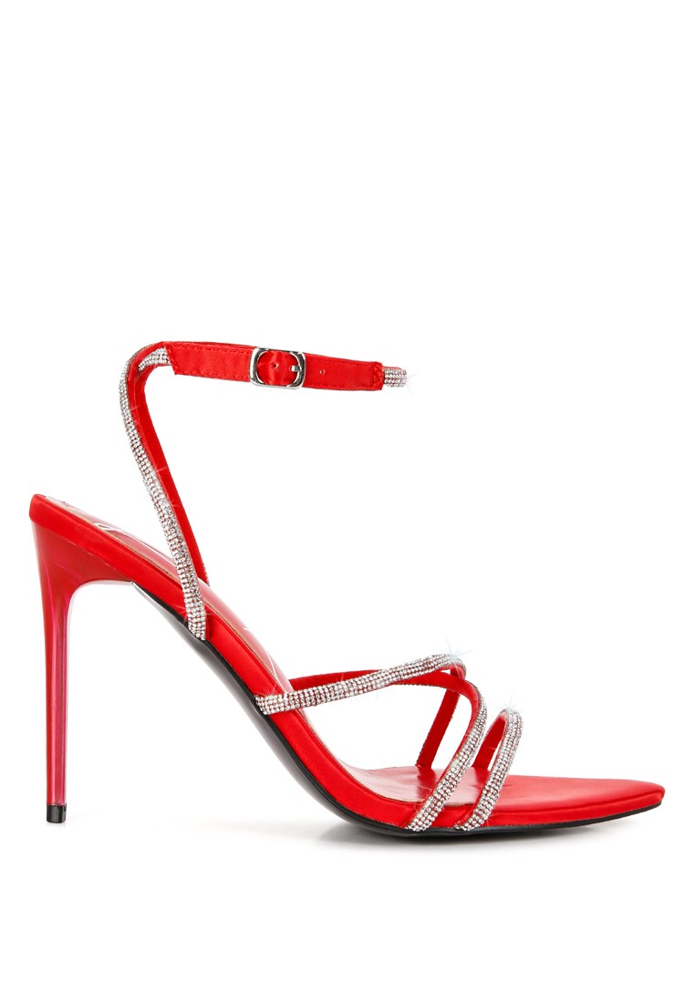 Red Diamante Strap High Heeled Stiletto Sandals