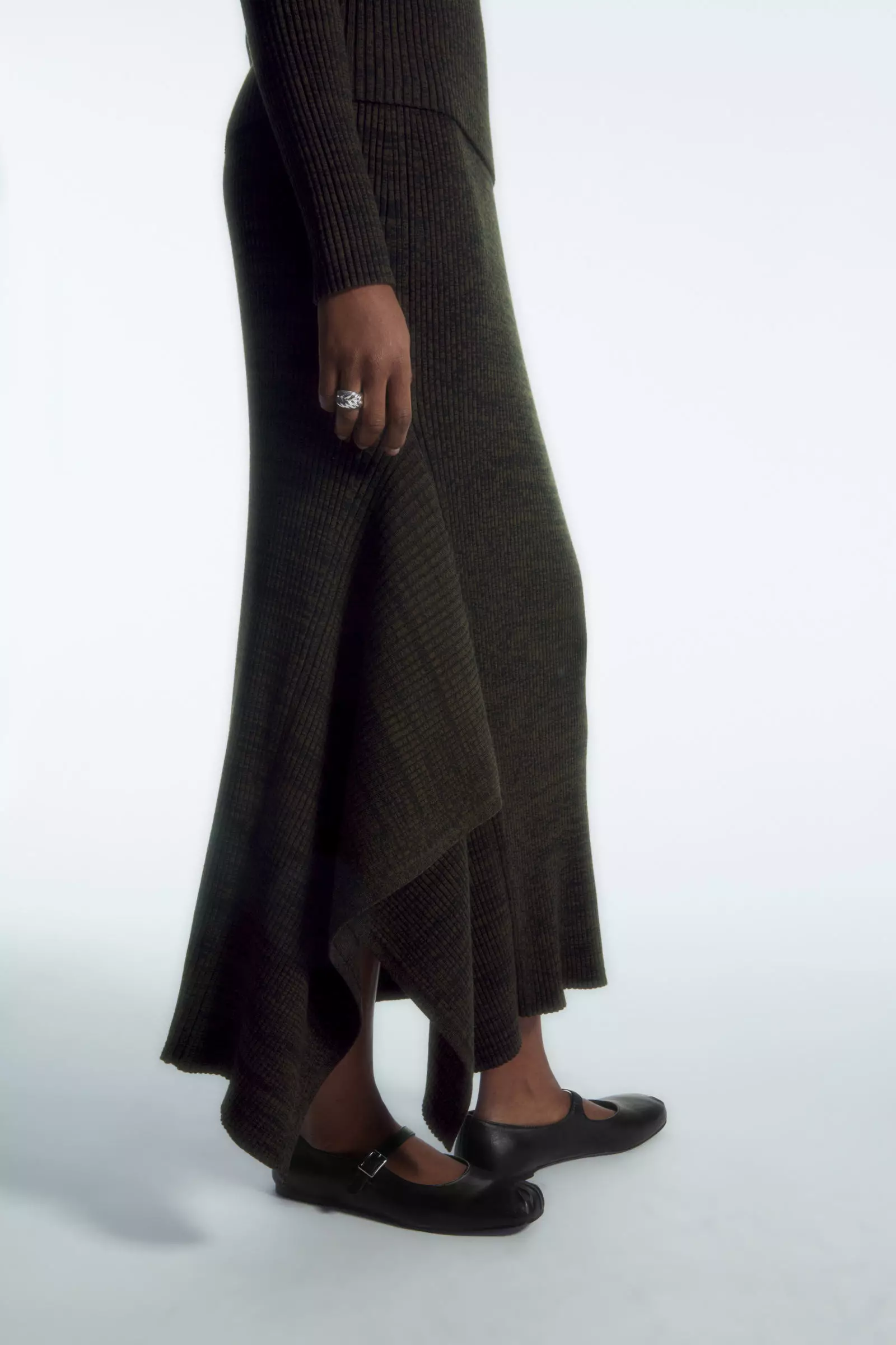 Asymmetric Ribbed Wool Midi Skirt