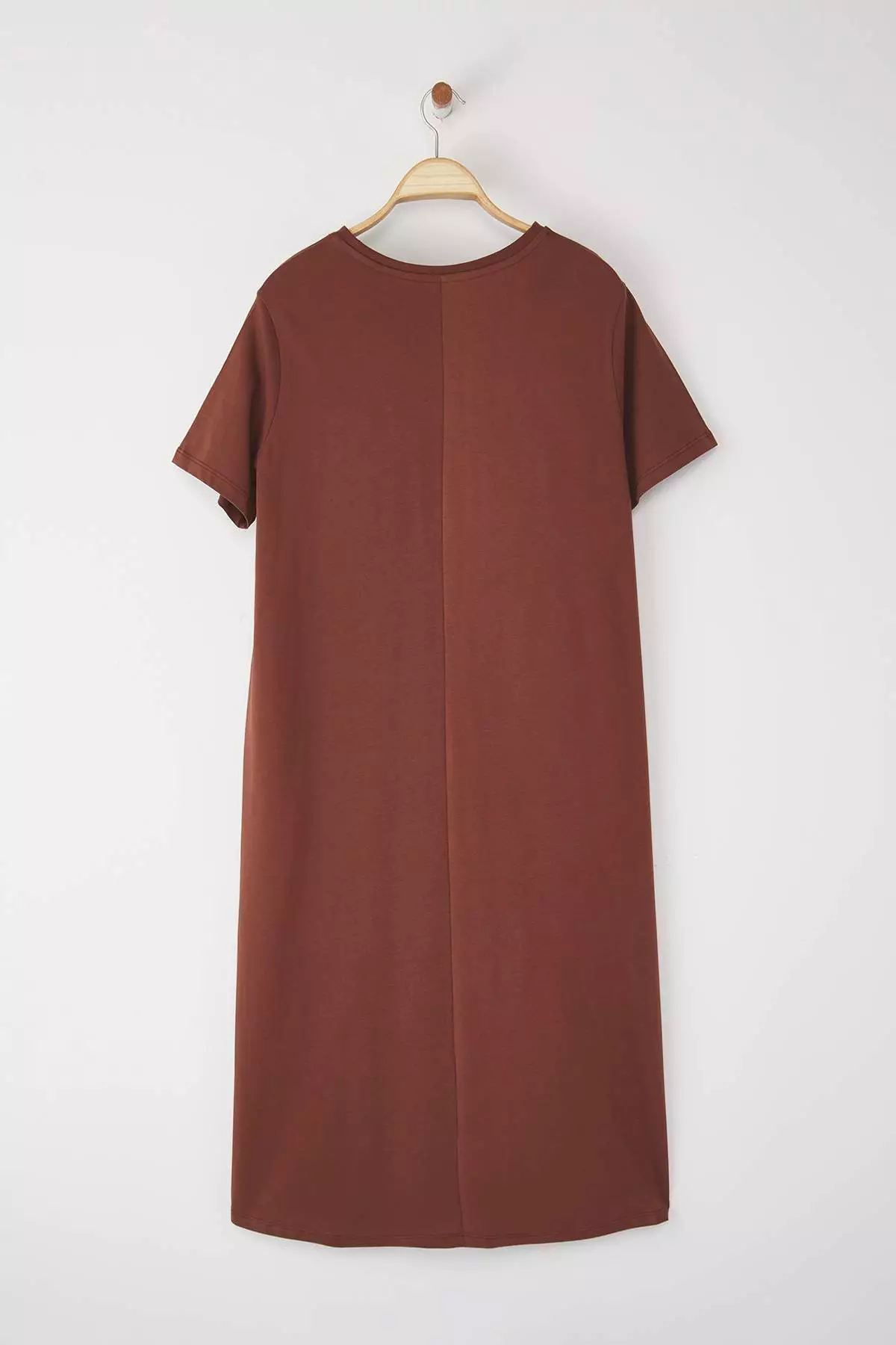 Brown Midi 100% Cotton Knitted T-Shirt Dress Tbbss24Ah00067