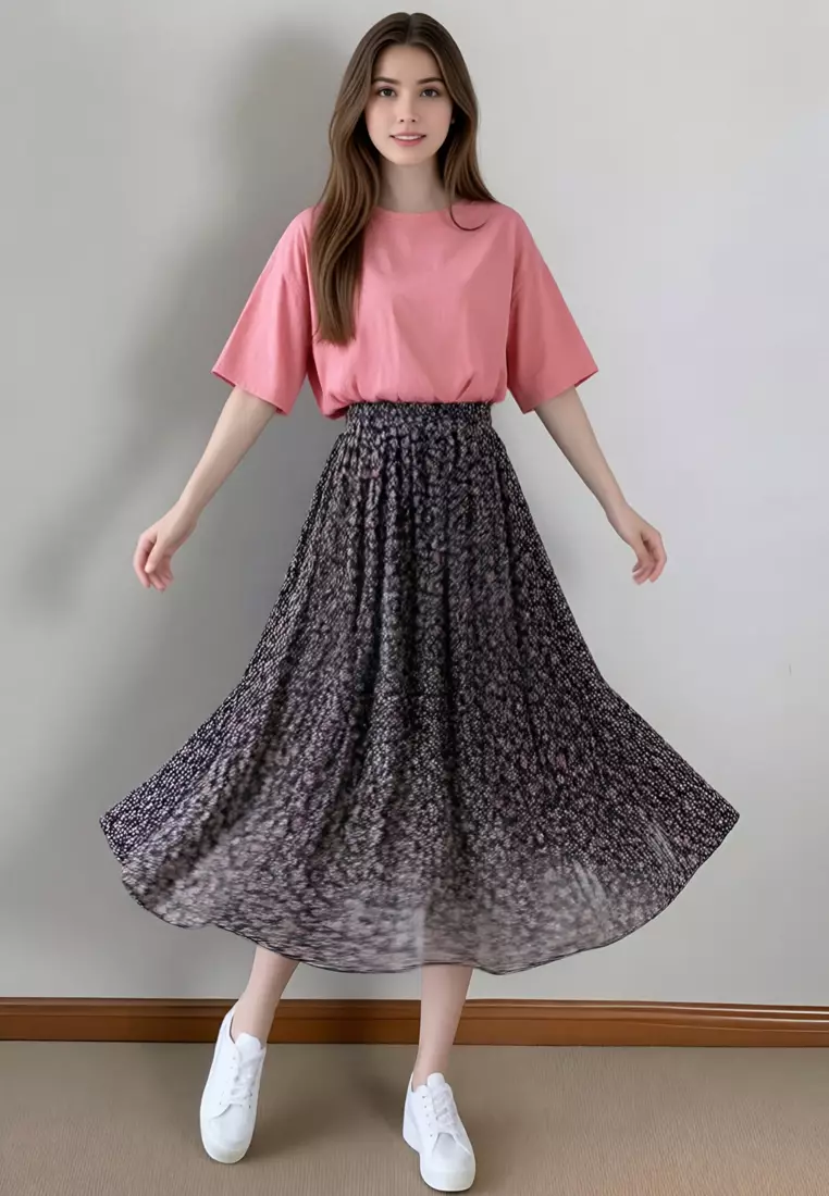 Floral Printed Pleated Skirt