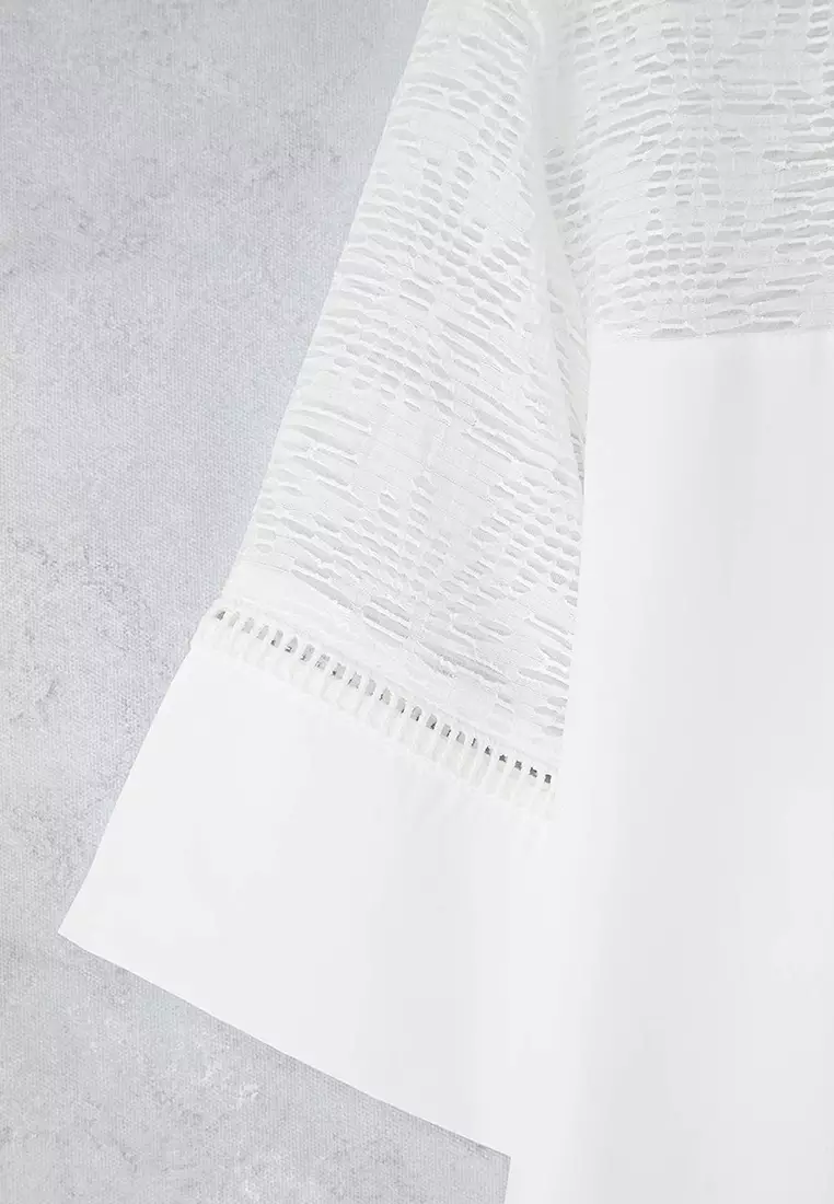 White See-Through Detailed Short Sleeve Crop Shirt Twoss25Go00170