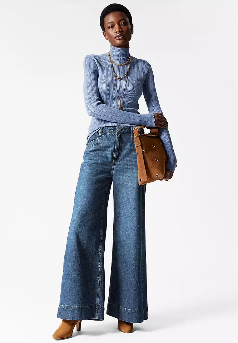 Pointelle-Knit Turtleneck Top