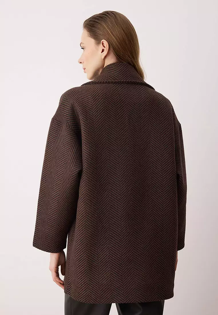Brown Oversized Diagonal Mono Closure Midi Cashmere Coat Twoaw26Kb75