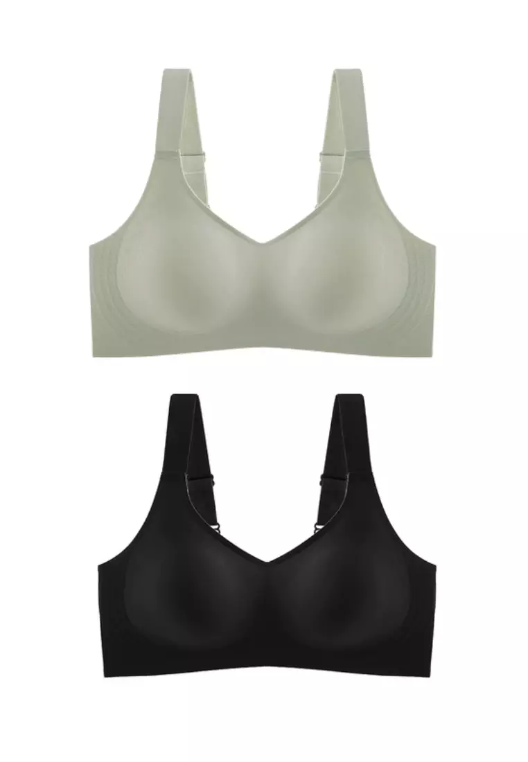 2 Pack Premium Melinda Seamless Wireless Padded Support Bra in Grey and Black