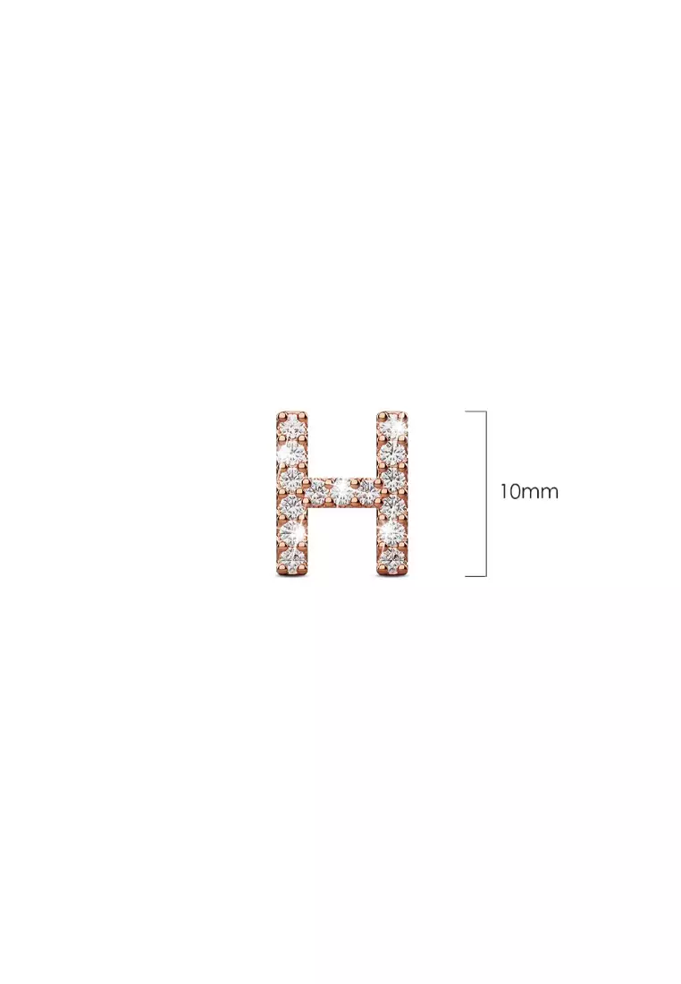 Solid 925 Sterling Silver Glamour Alphabet Letter Earrings Rose Gold - H