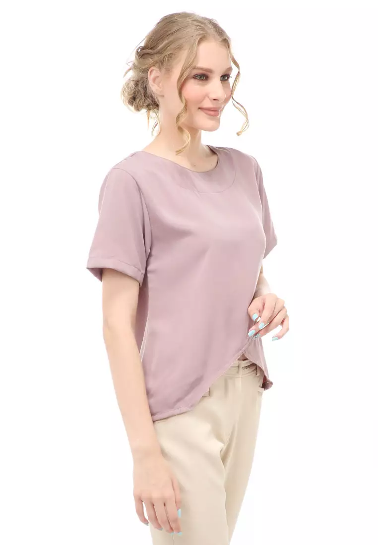 Cheva Blouse Atasan Wanita Kasual Lengan Pendek Model Asymetris Material Wolfis ORIGINAL