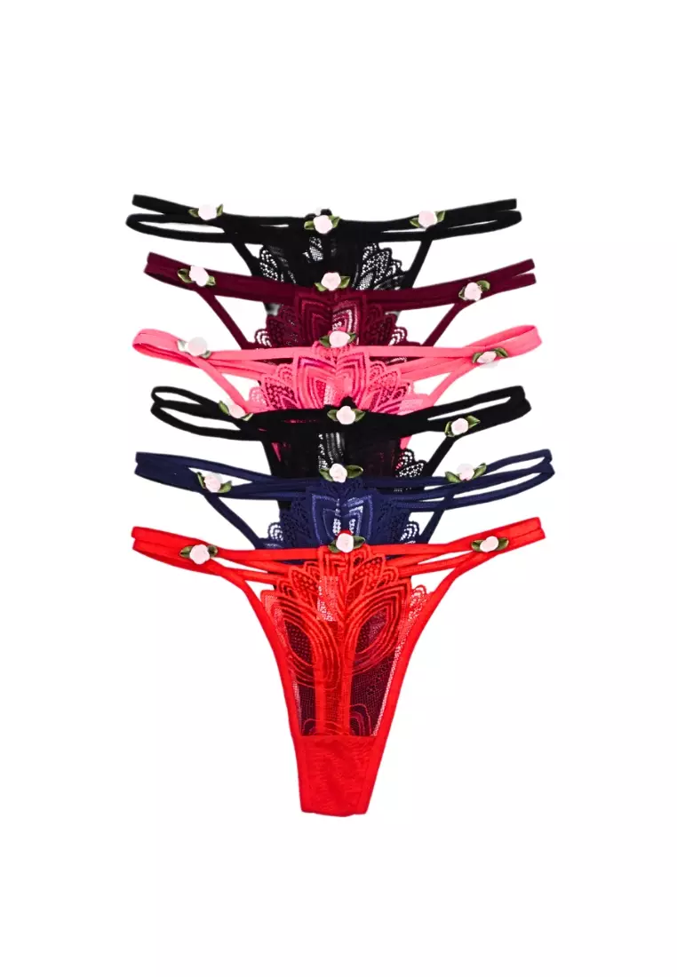 6 Pack Rosie Sexy Lace G String Thong Panties Bundle B