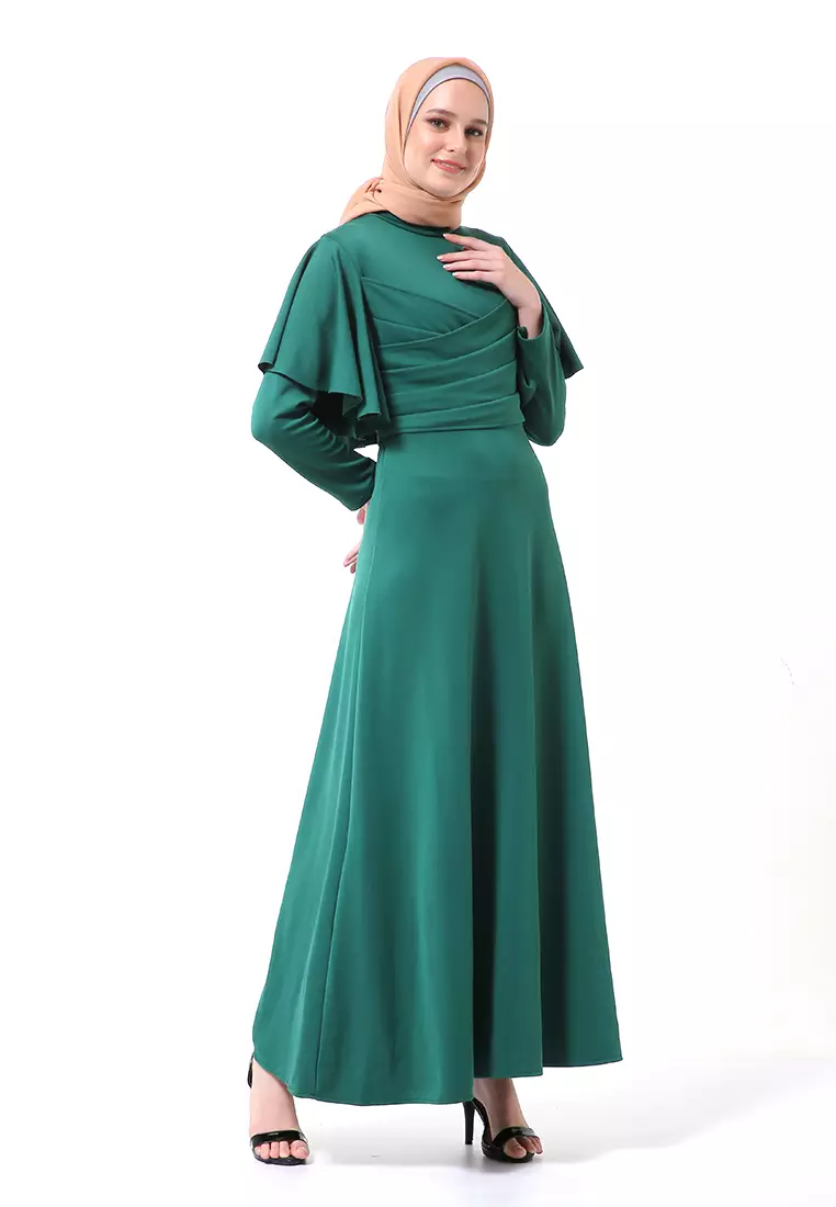 Zeta Dress Fashion Muslimah Wanita Long Sleeve Style Basic Relaxed Fit - Hijau Natal