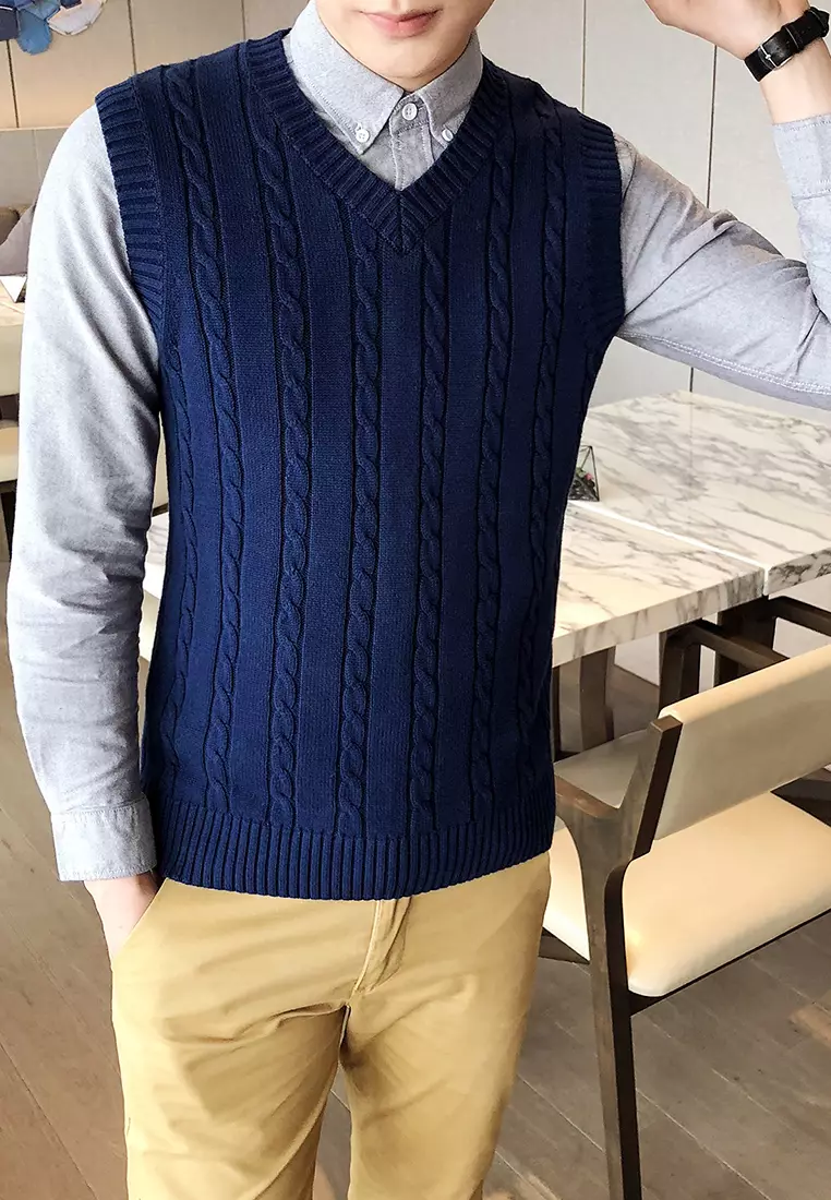 V-neck Jacquard Knitted Vest XH1823