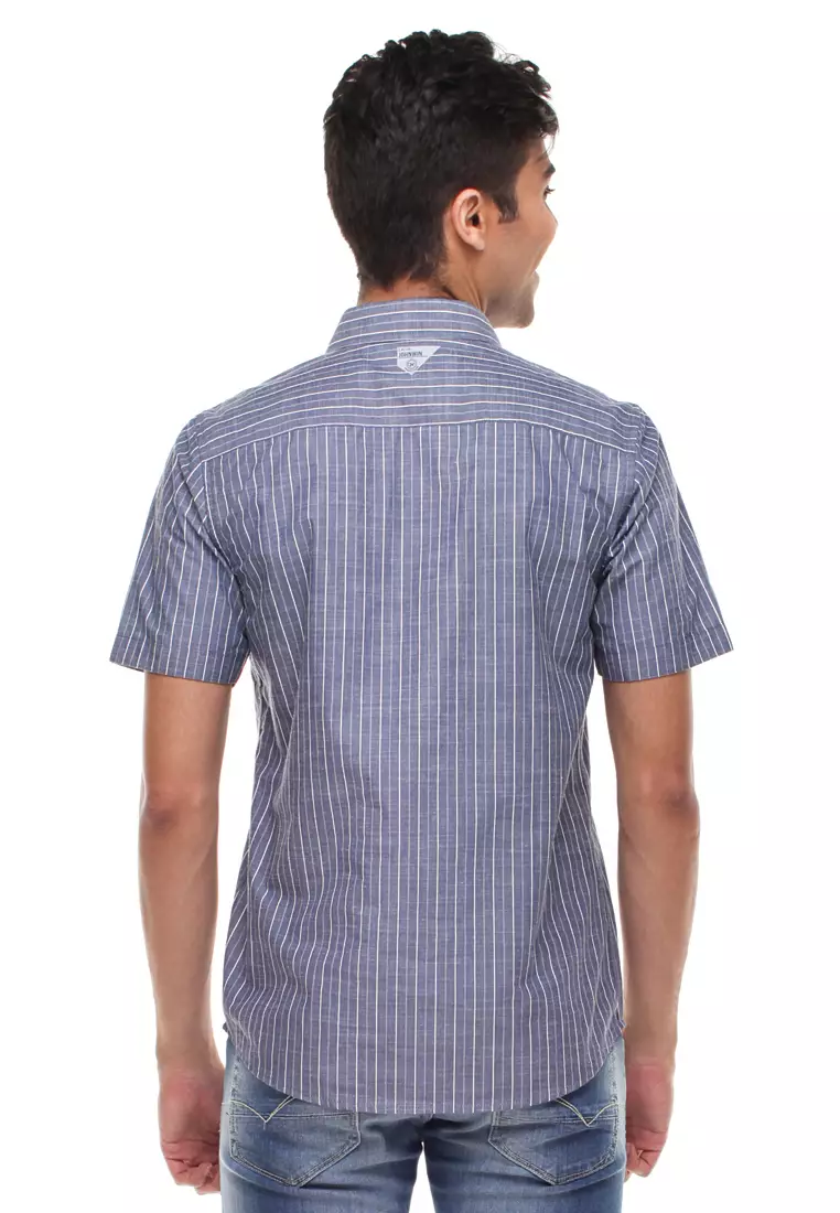 Johnwin - Kemeja Casual - Kemeja Pria - Salur - Biru - Slim Fit - ASH.670.S880.624.C
