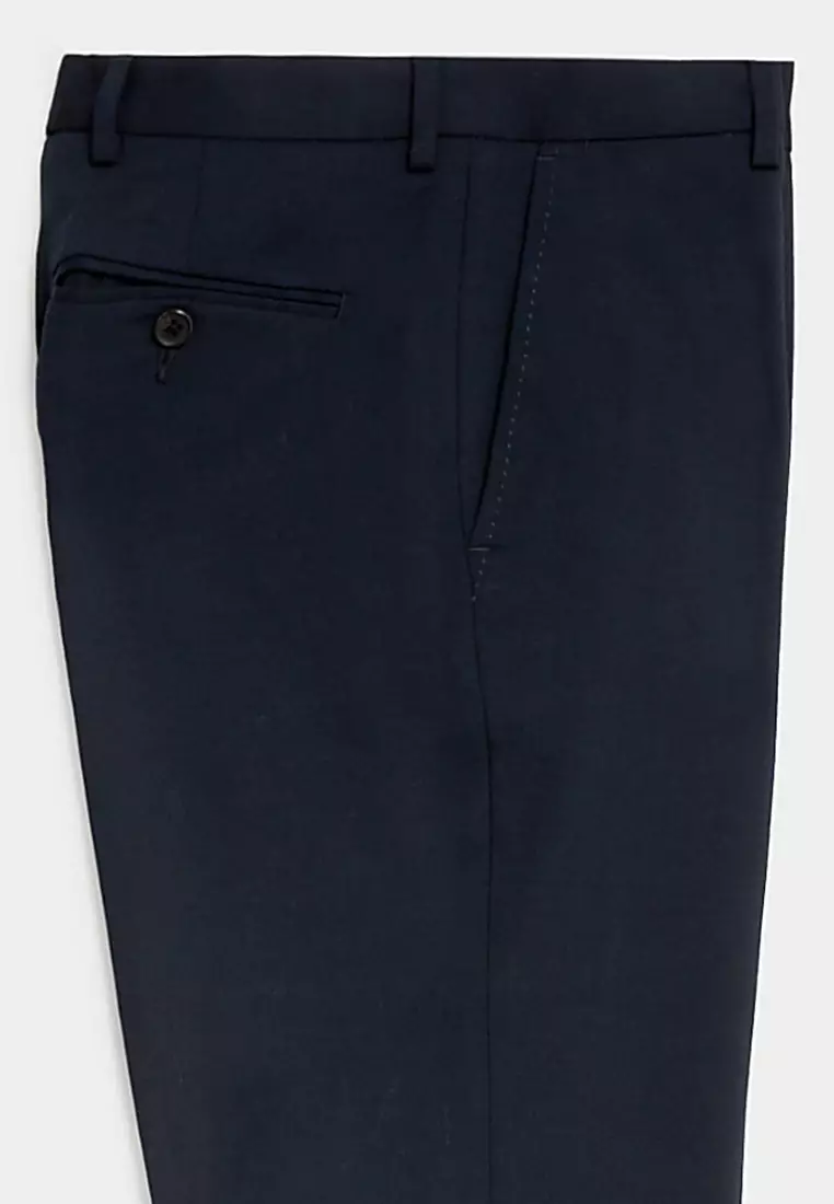 Wool Blend Flat Front Stretch Trousers