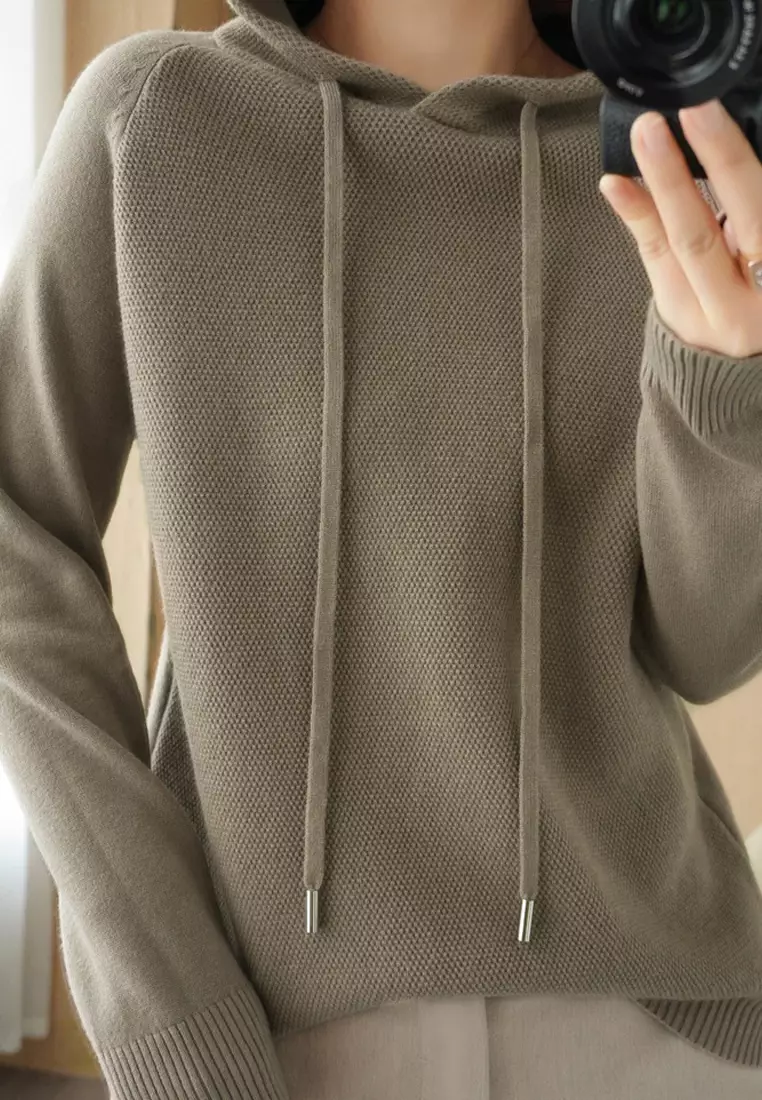 VANSASolid Color Hooded Knitted Sweater VCW-Kw-05232