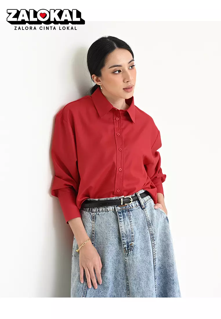 Geulis.id PIPER SHIRT / KEMEJA OVERSIZE WANITA - RED