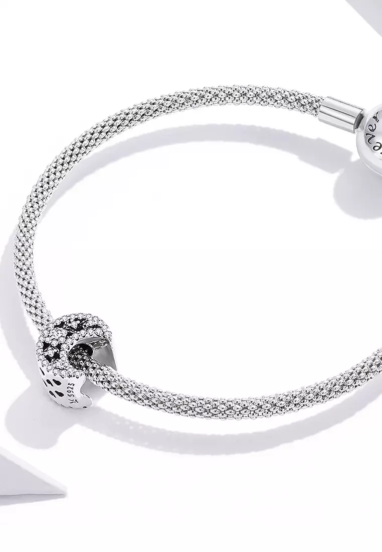Solid 925 Sterling Silver Crescent Moon Crystals Charm