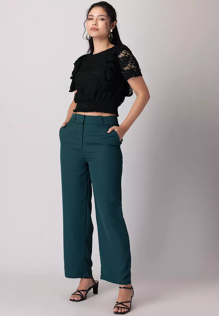 Teal Blue High Waist Narrow Fit Trousers