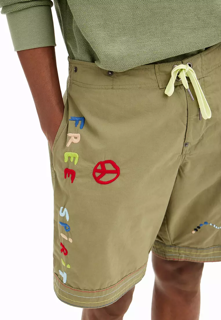 Desigual Man Embroidered cotton board shorts.